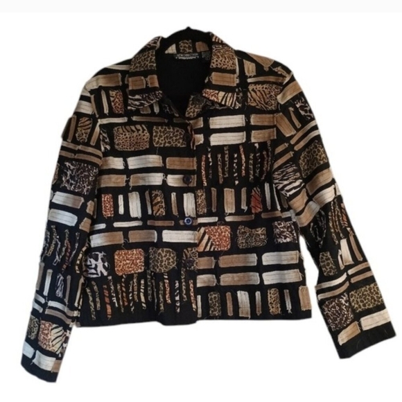 New Direction Animal Print Patchwork Jacket Blazer Size Large - Picture 1 of 5